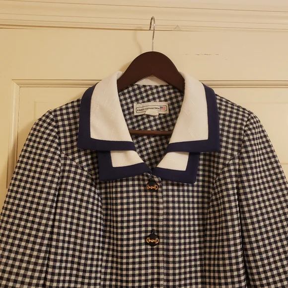 Pablo Collection navy blue and white skirt jacket set, 10 - Picture 5 of 10